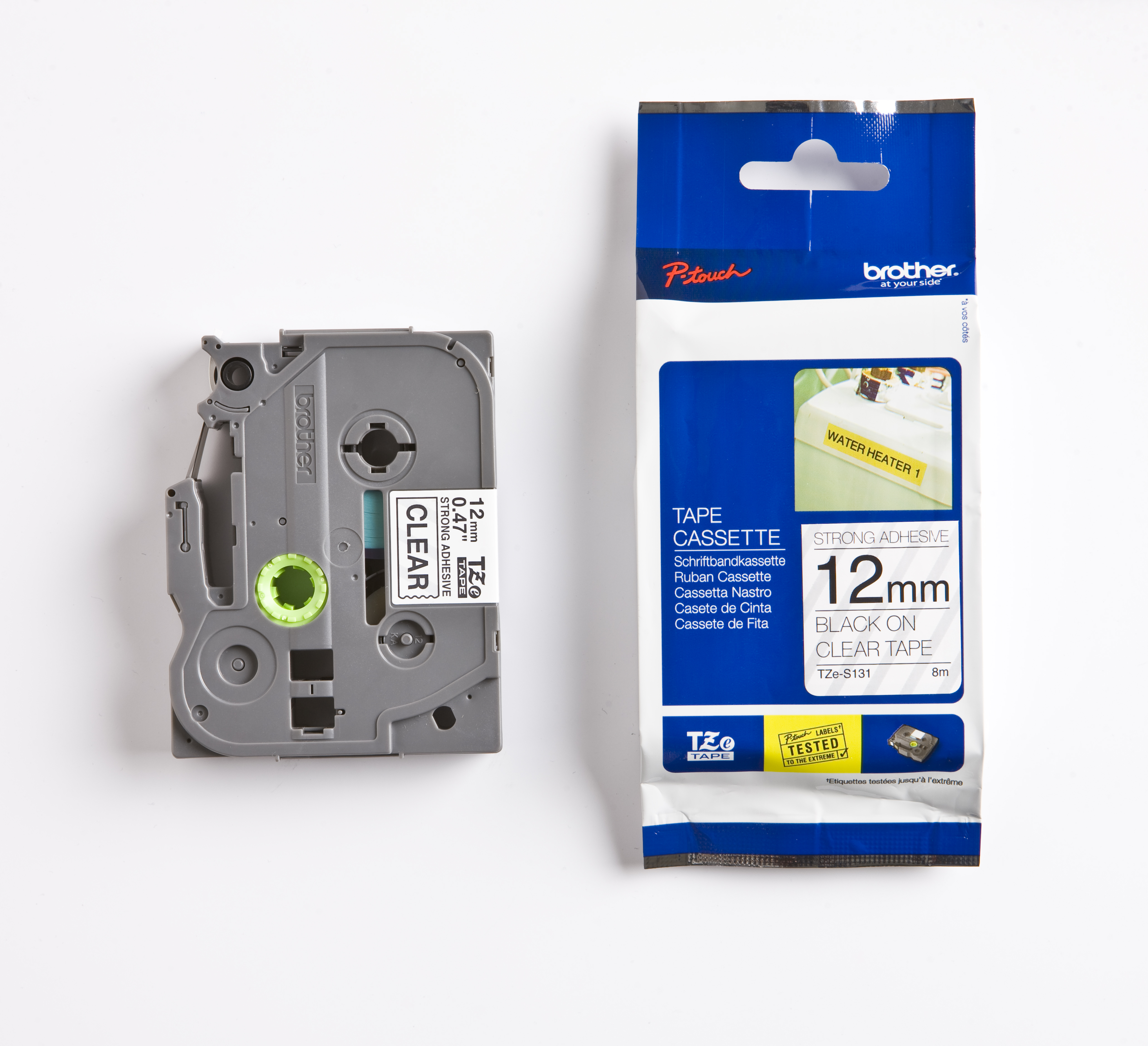 STRONG ADHESIVE - Black on Clear 12MMX8MTR TAPE    